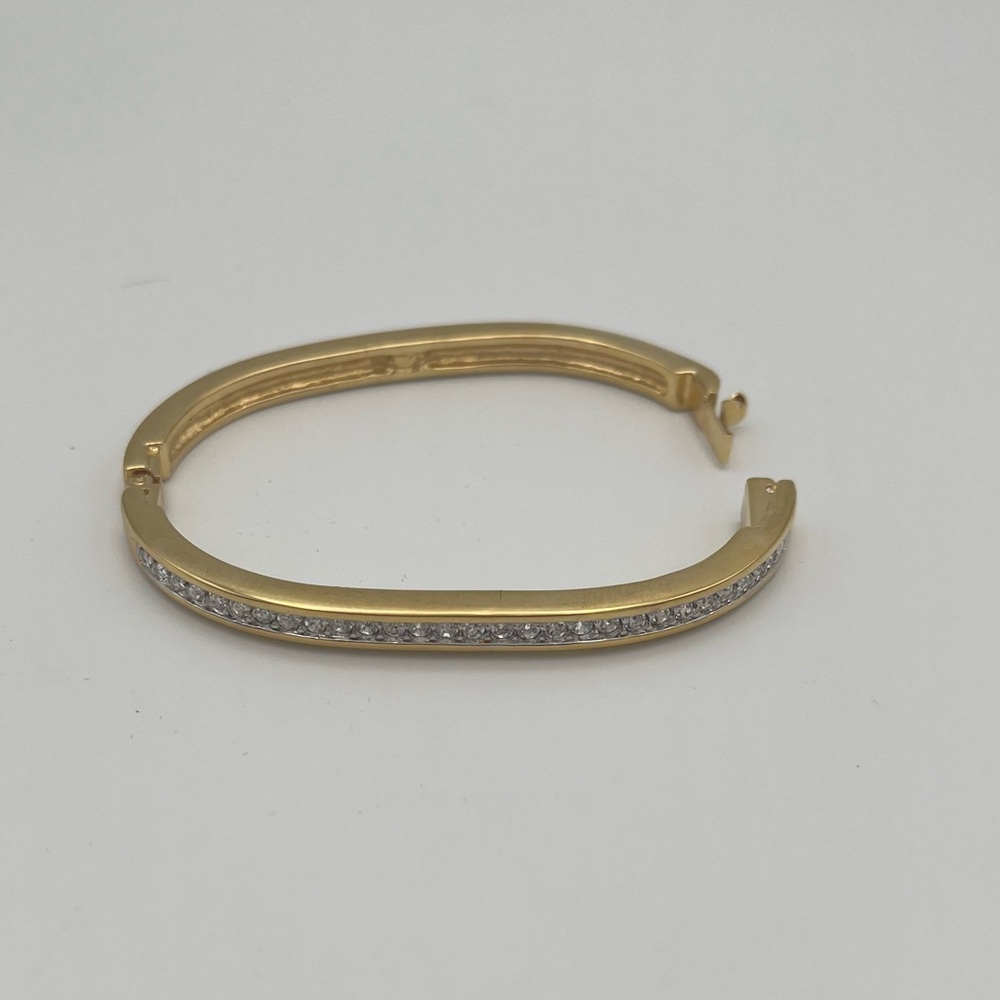 Swarovski Signed Gold-Tone Hinged Crystal Bracelet - Picture 4 of 8